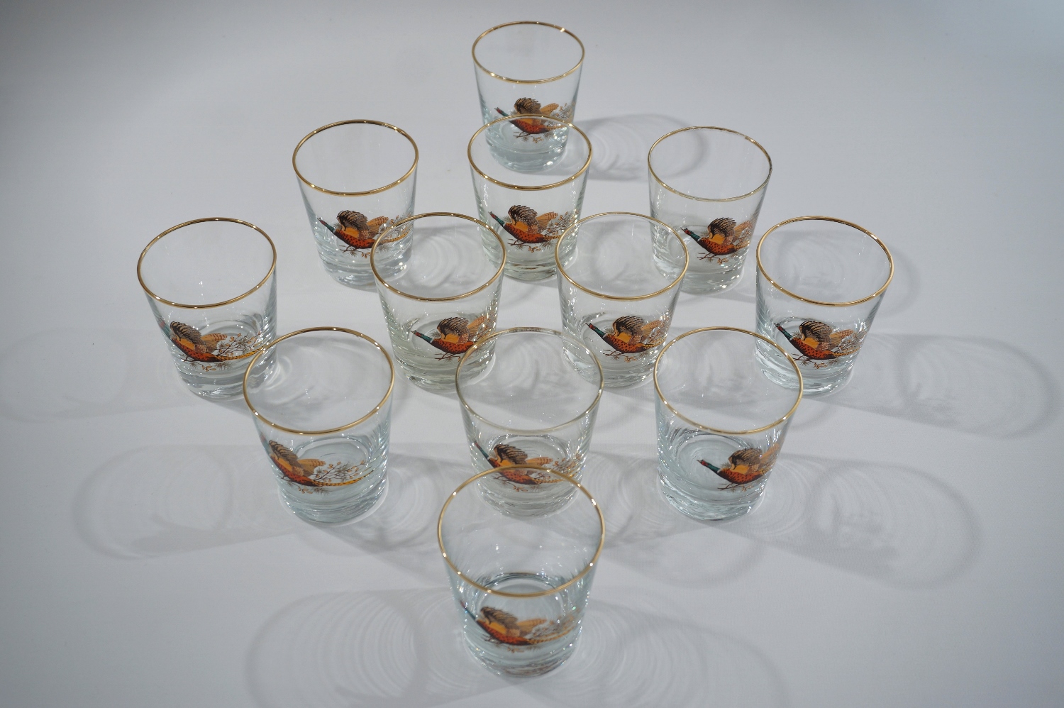 Vintage West Virginia Glass Set of 8 Pheasant Lowball Rocks