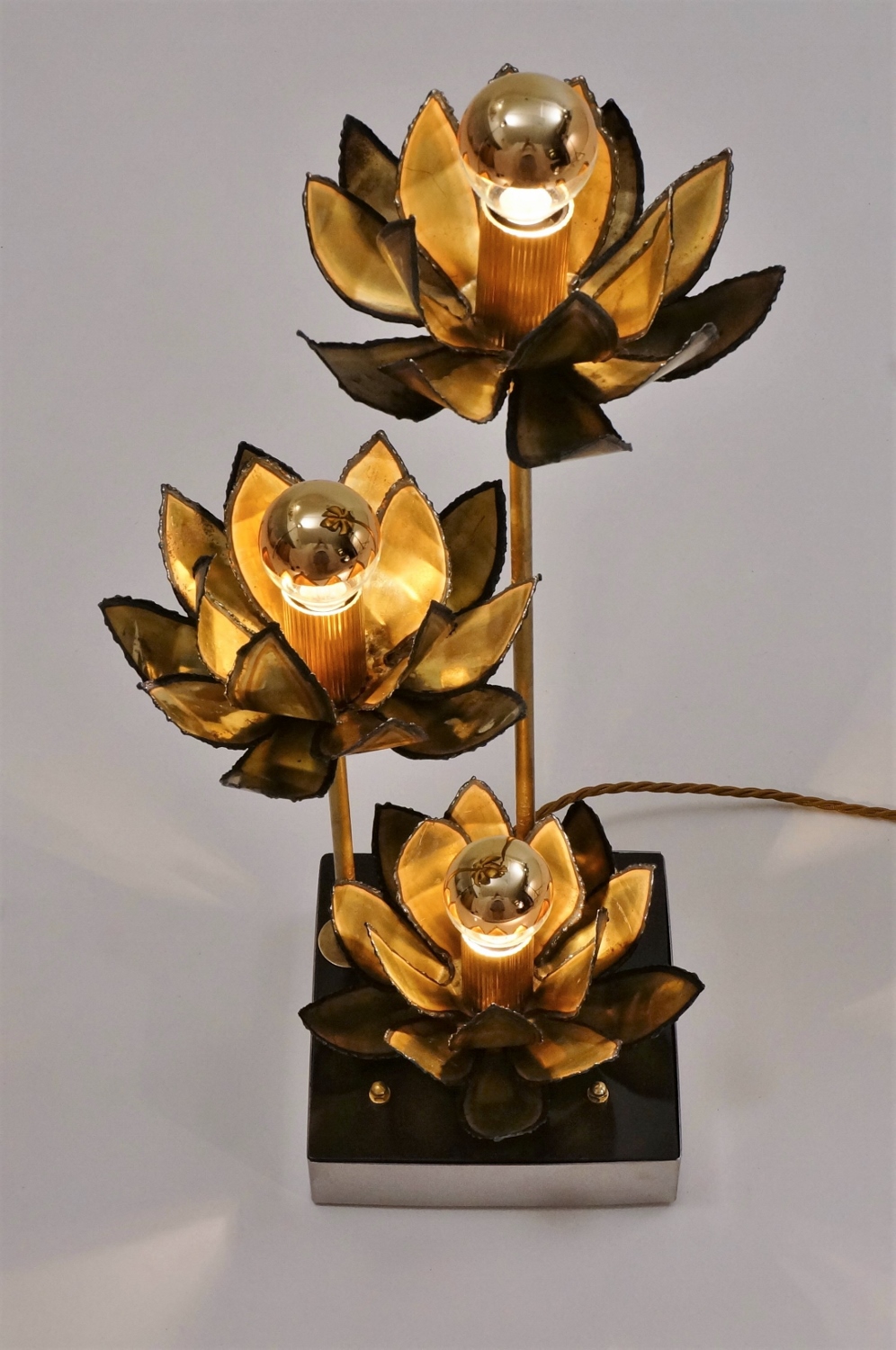 Tibetian Lotus Brass Lamp, Vintage Lotus Flower Lamp - The Indian
