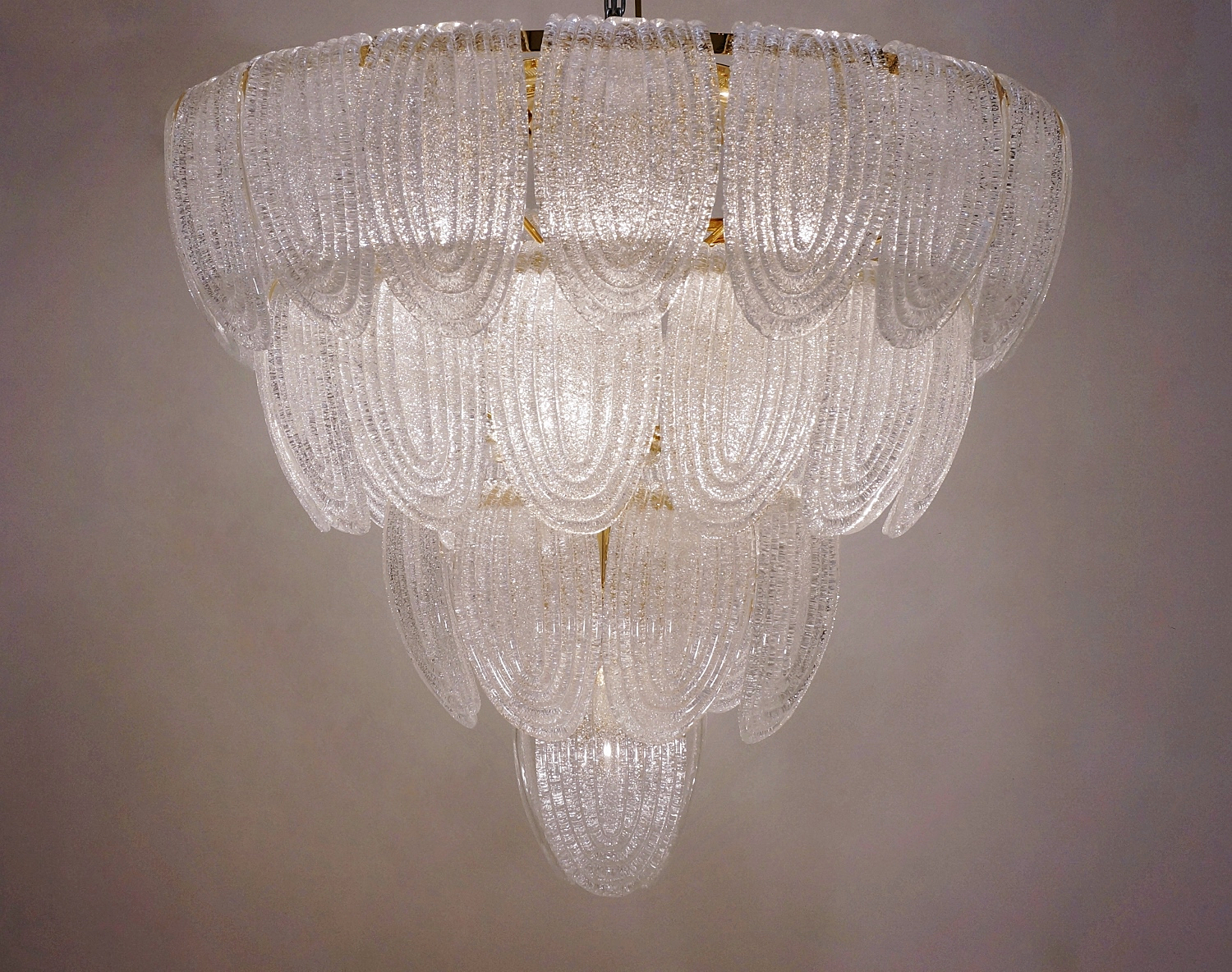 Oval Shaped Crystal and Brass Chandelier, Italy, 1940