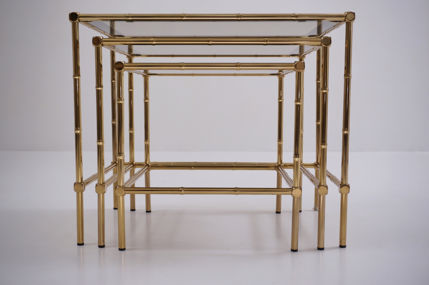 Maison Bagues nesting tables brass bamboo & bronze trimmed mirror