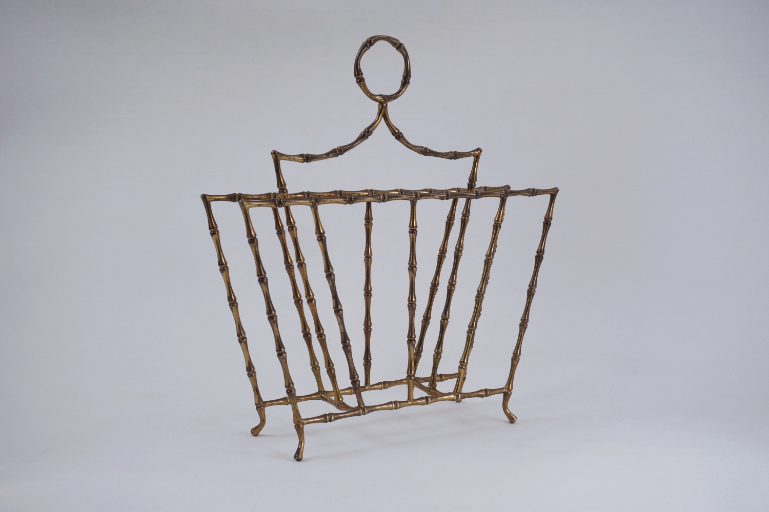 Vintage brass magazine rack, faux bamboo, Maison Bagues, 1940`s ca, French  in Antique & Vintage Decorative Objects from Roomscape
