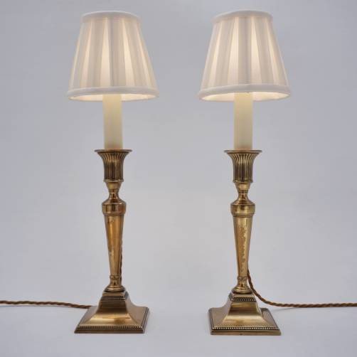 19th Century Brass Candlestick Table Lamps — Antiques Workshop   Exceptional Vintage & Antique Interior finds with a focus on Clocks and  Lighting