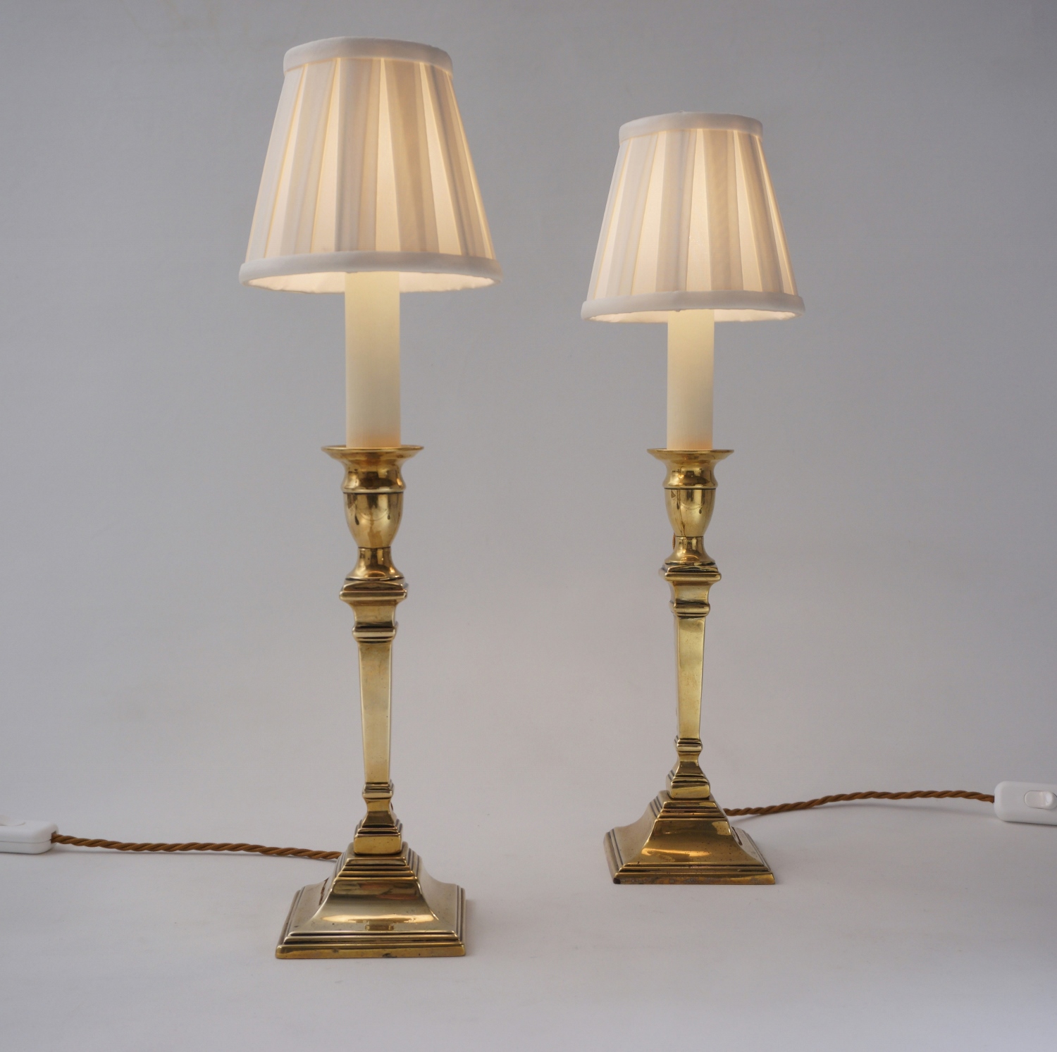 Antique Georgian brass candlestick table lamps, a pair, 19th Century,  English in Antique & Vintage Table Lamps from Roomscape
