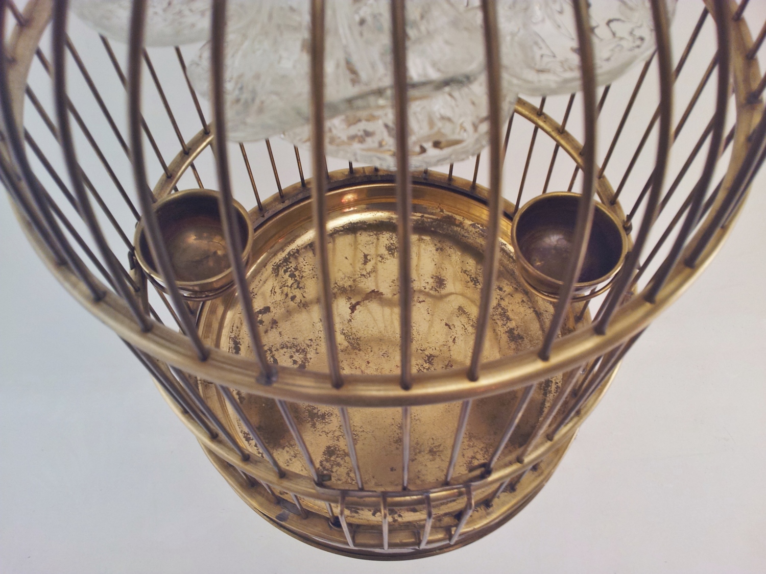 Birdcage antique pendant light brass & glass, 1900`s ca, French in Antique  & Vintage Chandeliers from Roomscape